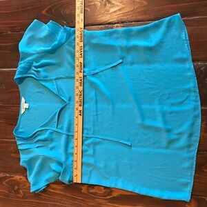 Counterparts Turquoise Blue V Neck Tie Neck Flutter Sleeve Blouse Top L